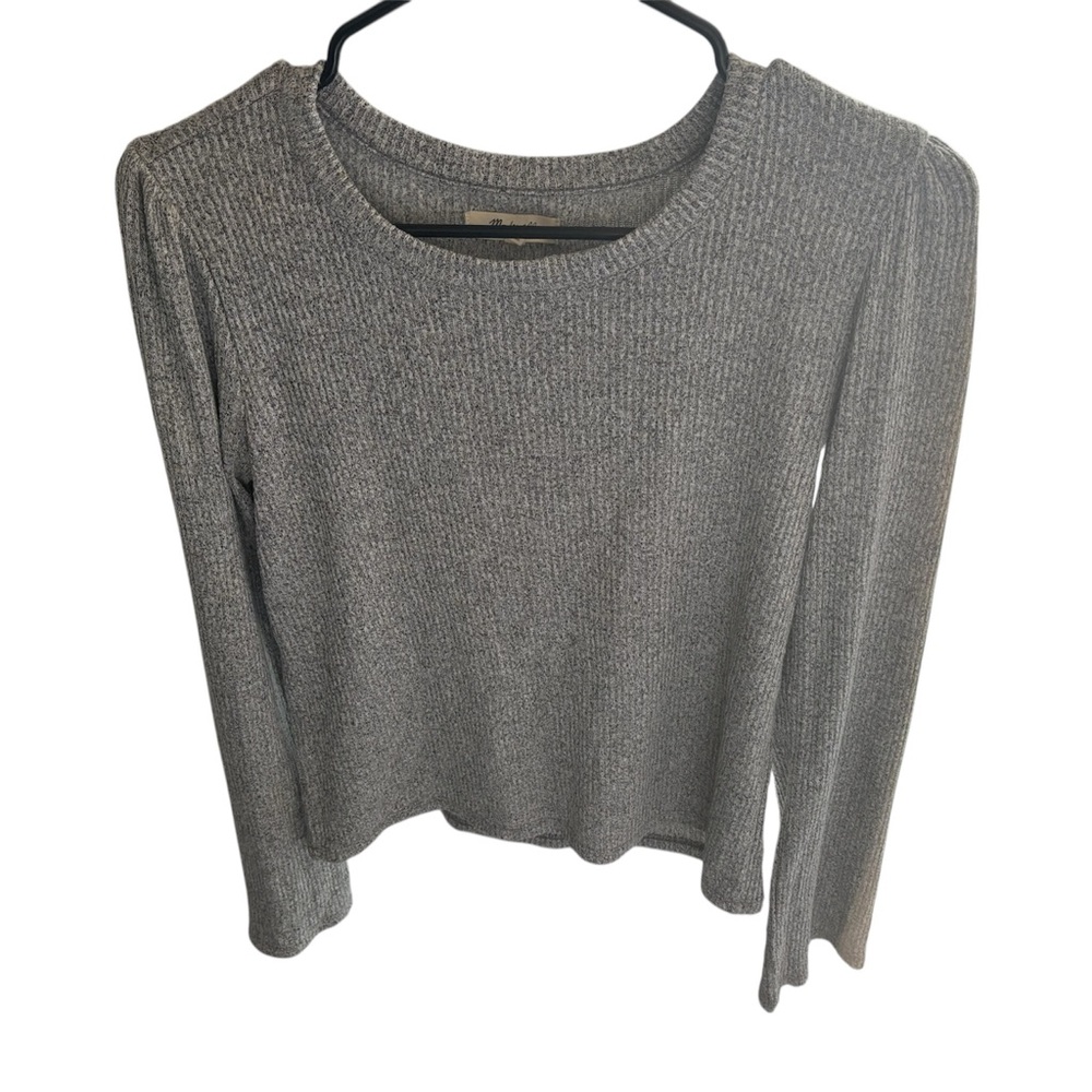 Madewell Ribbed Gathered Sleeve Top Gray Size Small